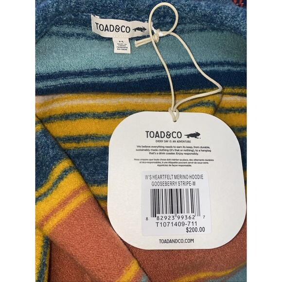 NWT Toad & Co Merino Wool Heartfelt Hoodie Womens Medium Gooseberry Stripe - Picture 6 of 10